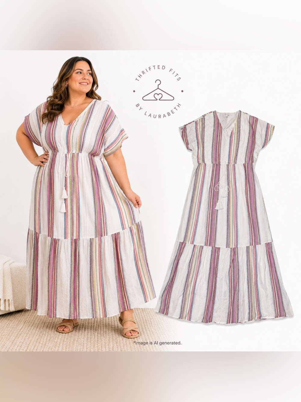 Cato White Maxi Dress with Multicolor Stripes